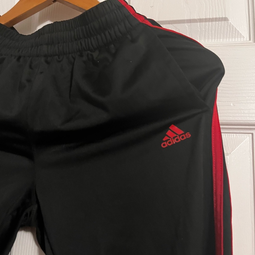 Adidas Kids Black Joggers with Red Accents